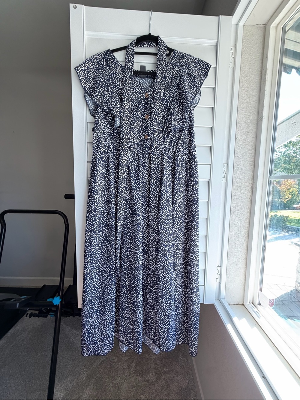 SHEIN Navy and White Ditsy Floral Button-Front Maxi Dress